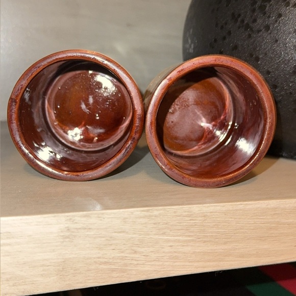 Vintage 1970s set of 2 brown, tan hombre condiment cups Taiwan RETRO - Picture 2 of 6